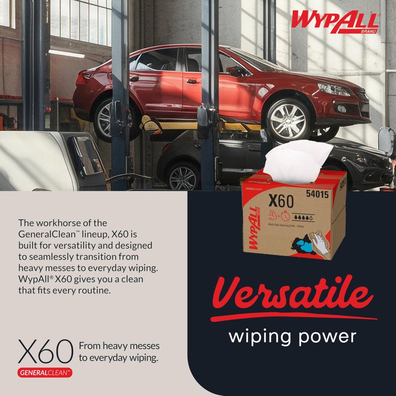 WypAll GeneralClean X60 Cloths Multi-Task Cleaning Wipes (54015), Brag Box, Strong and Absorbent Towels, White (1 Pack of 236 Sheets, 236 Sheet Total) - Image 5